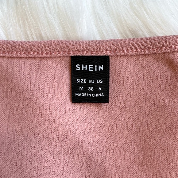 NWOT SHEIN Size M Square Neck Tulle Puff Sleeve Blouse Pink 3D Floral appliqués - Picture 9 of 11